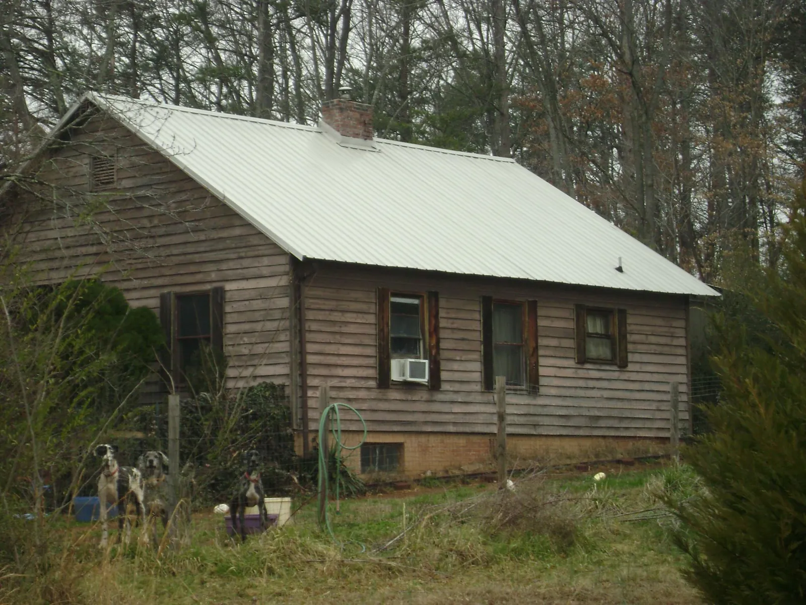 White metal roof on an old wood sided farmhouse, from a Asphalt Shingle Roof Repair job in Whitmire
